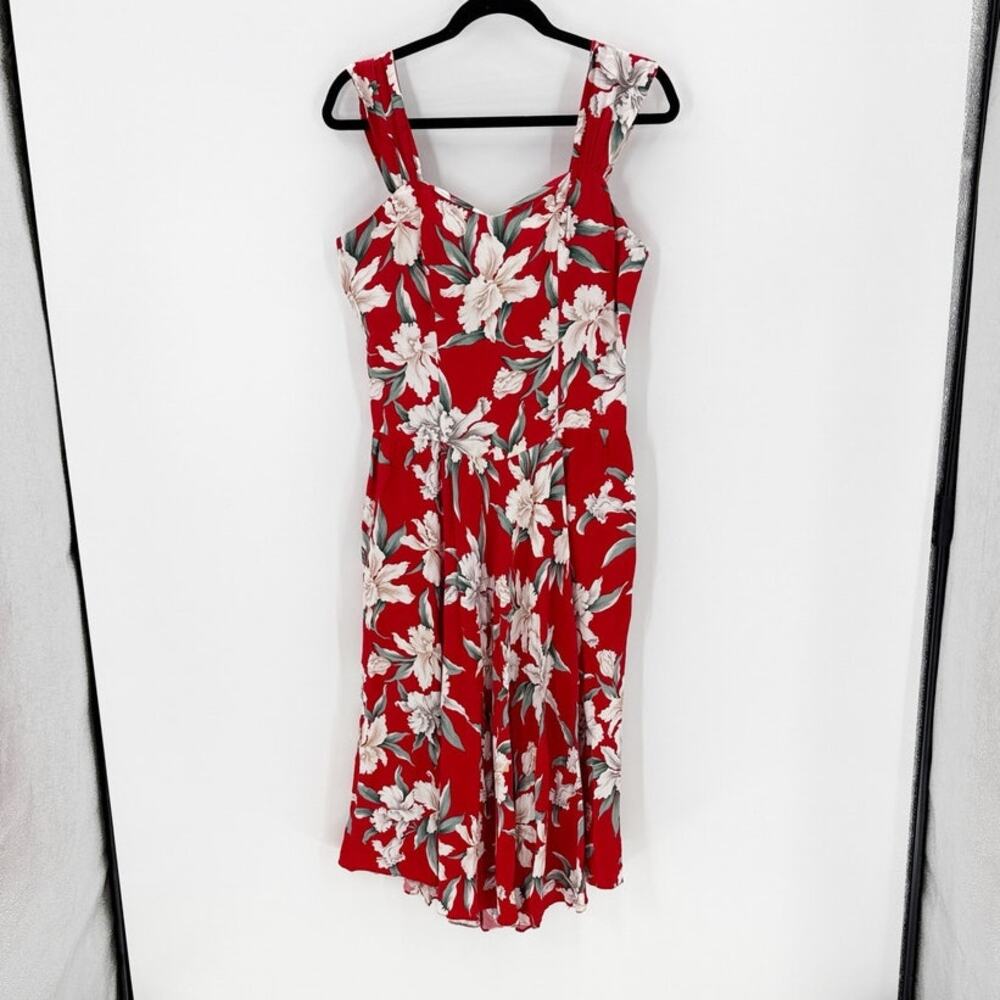 Royal Creations Hawaii Dress Size Medium Bird Paradise Orchid Red Midi Vacation